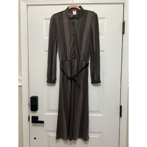 Inex France Paris Striped Brown Black Vintage Dress size Medium 44 Midi Career